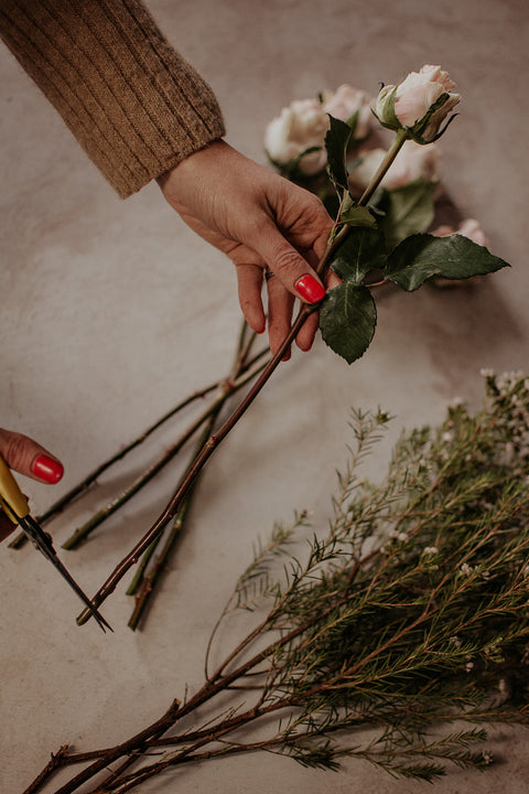 Florist cutting flowers. 